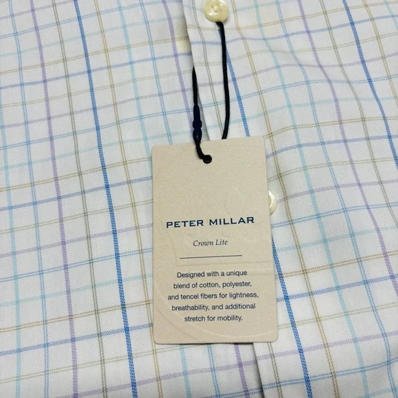 Peter Millar Crown Lite Stretch Button Down Shirt Mens M Plaid White MSRP $160 - Picture 7 of 7